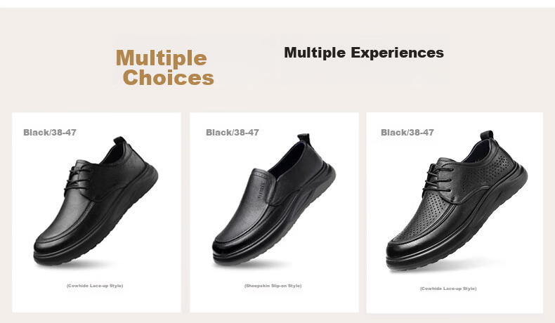 Qiangren Business Casual Men's Shoes, Top-Grain Leather, Wide Fit Work Dress Shoes, Comfortable for Feet, JDA87538, Black, Size 44? 4