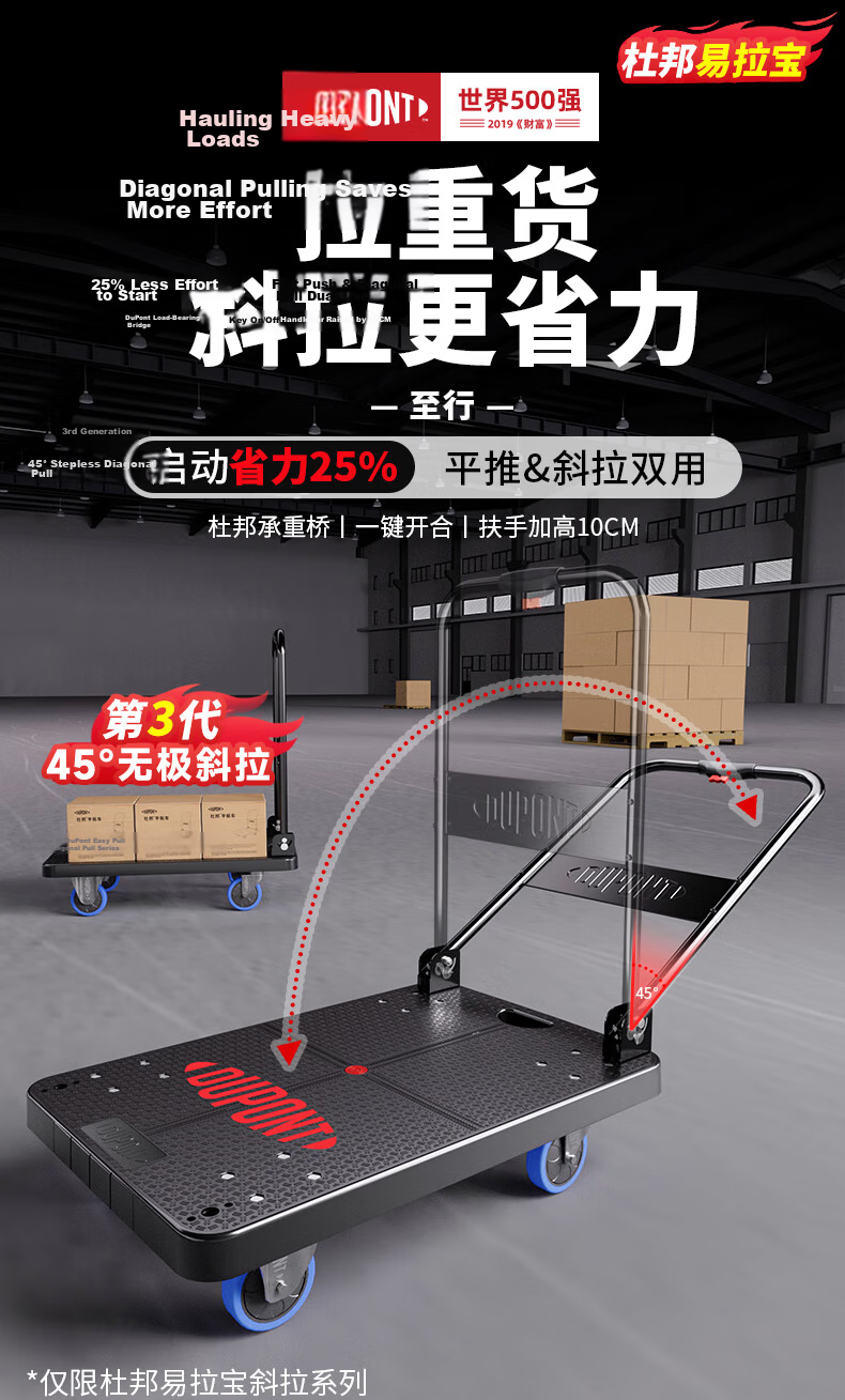 DU PONT Nai'an Series Flatbed Cart, Foldable Trolley, Express Delivery Transport Trailer, Load Capacity 800 Jin, Upgraded to 160km Range 8