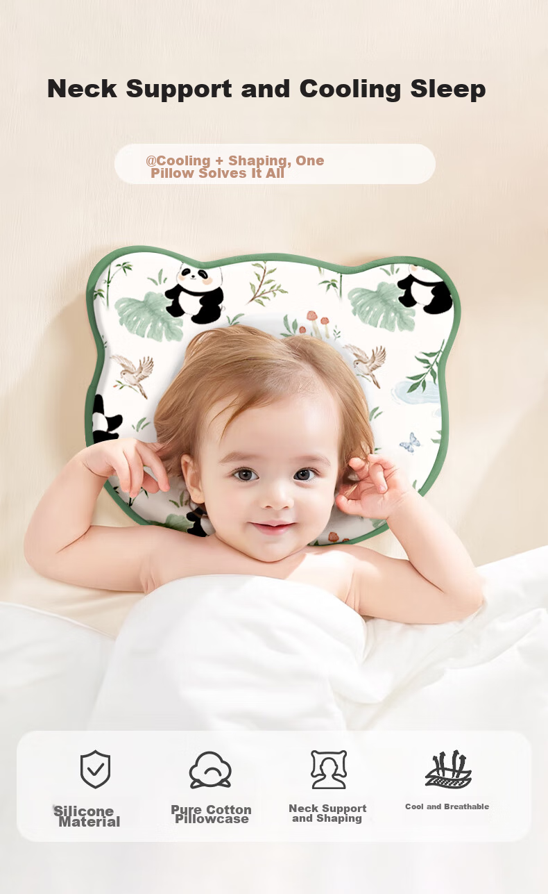 Ipoosi Baby Shaping Pillow Newborn Infant 0-3-6 Months Plus Head Support All-Season Breathable Silicone Pillow 1