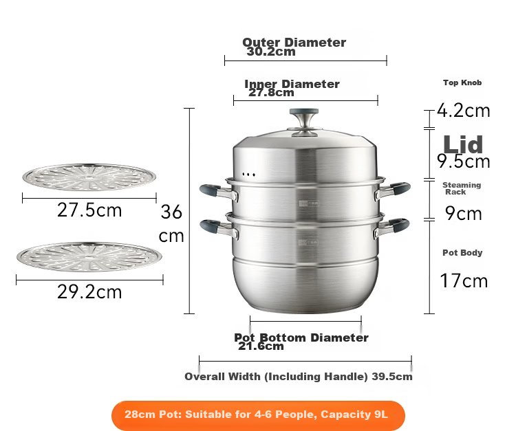 JD Jingzao 28cm 3-Layer 304 Stainless Steel Thickened Steamer Pot Multi-Function Soup Pot for Gas Stove Home Use 20