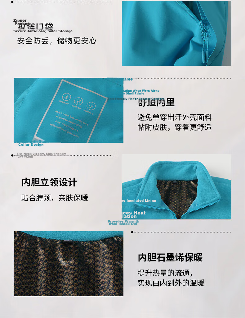 JEEP SPIRIT Unisex 3-in-1 Outdoor Waterproof Windproof Warm Jacket Moonlight Blue XL 54