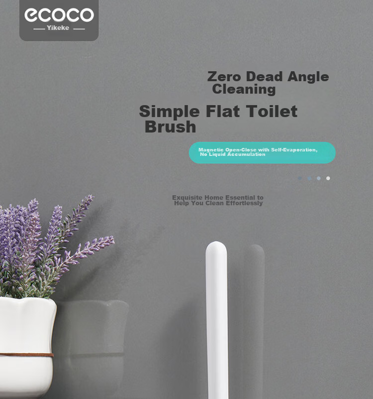 Ecoco Toilet Brush with Base Wall-Mounted Silicone Cleaning Brush for Home Bathroom Zero Dead Angle 1