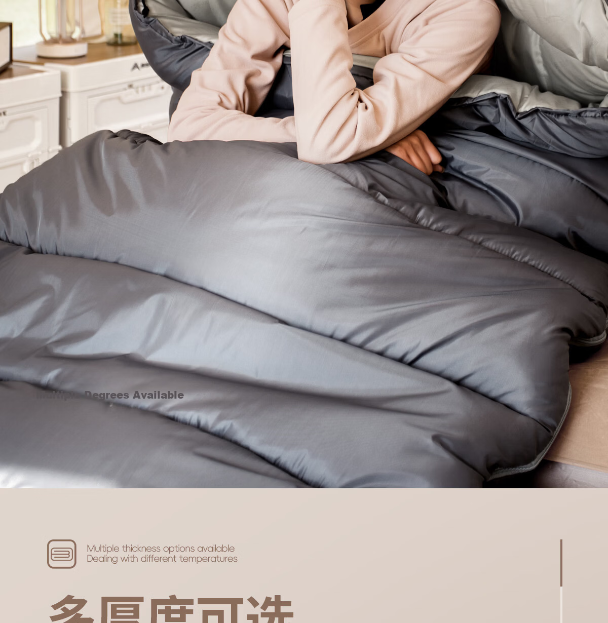 Beishanlang Outdoor Sleeping Bag Adult Winter Warm Extra Wide Envelope Cotton Sleeping Bag Camping Thickened Universal Gray -2.5 16