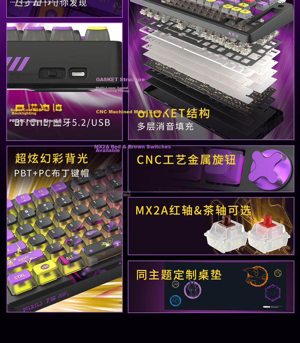 CHERRY [With F Keys] PIXIU75 Custom Mechanical Keyboard, Tri-Mode Wireless Hot-Swappable Gaming Keyboard, Jiangsu Gaming Keyboard, White with Red Switches 4