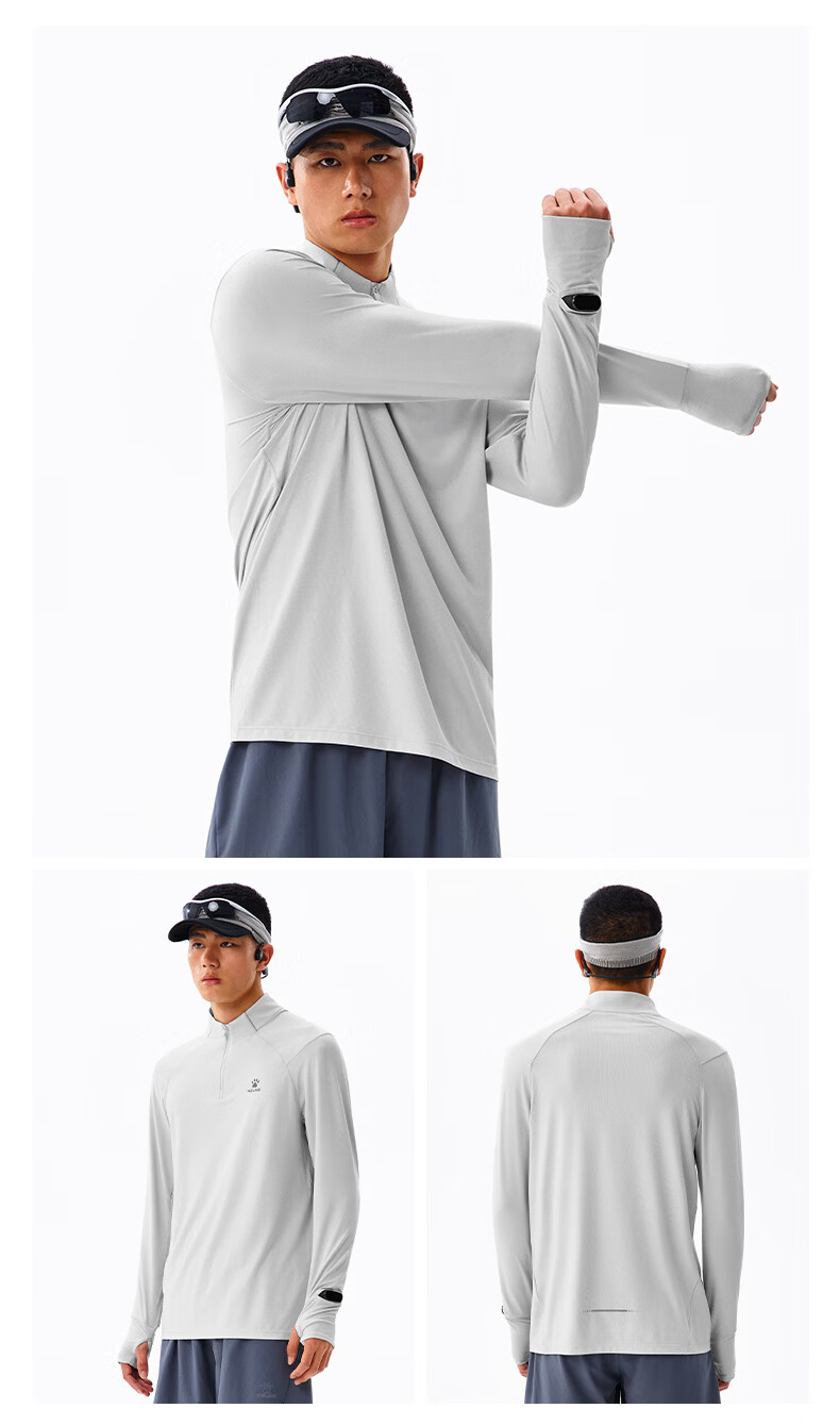 KELME Sun Protection Long-Sleeve T-Shirt, Running Quick-Dry Shirt, Half-Zip Lightweight Sports Top, Beige Gray [Women's Style], Size S 18
