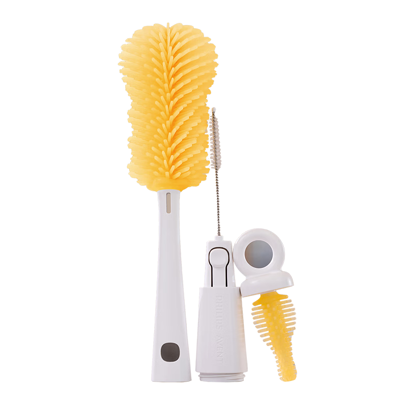 AVENT Philips Avent Baby Bottle Brush Cleaning Set Long Handle Silicone Nipple Brush 3-in-1 Yellow
