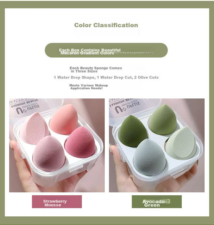 UPLUS Strawberry Mousse Beauty Blender, Powder-Saving Makeup Sponge, Egg-Box Powder Puff, 8 Pieces with Box, Holiday Gift Set 2