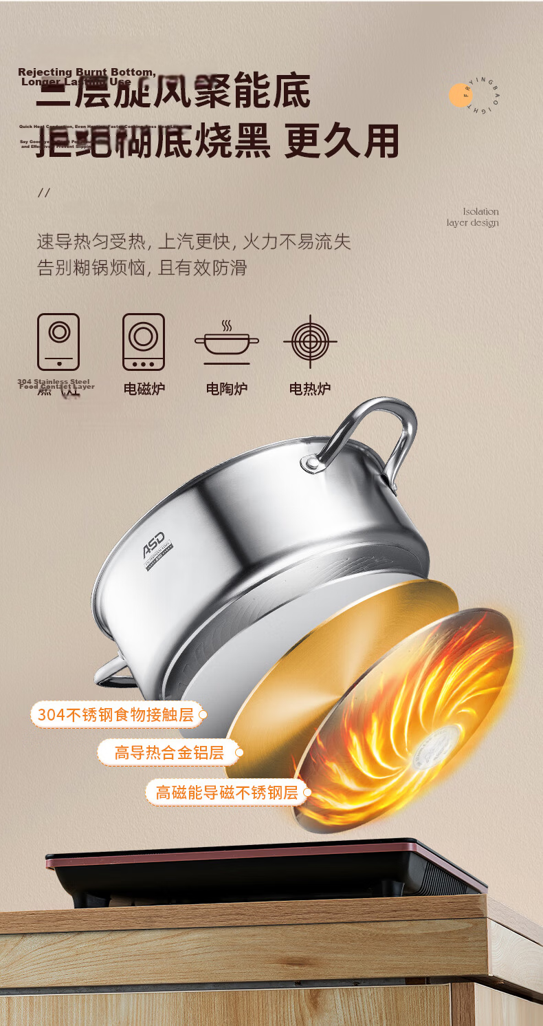 ASD Hot Pot, 304 Stainless Steel, No Flavor Transfer, Yin-Yang Pot, 30CM Hot Pot, Compatible with Gas And Induction Stoves, FS30H3Q 5