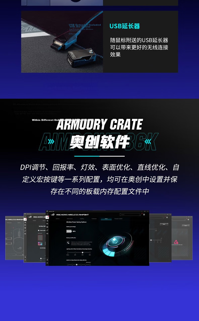 ROG Moonblade Wireless AimPoint 36k Sensor Moonblade AP Wireless/Bluetooth Gaming Mouse ROG Handheld Mouse RGB 75g Lightweight Moonlight White 12