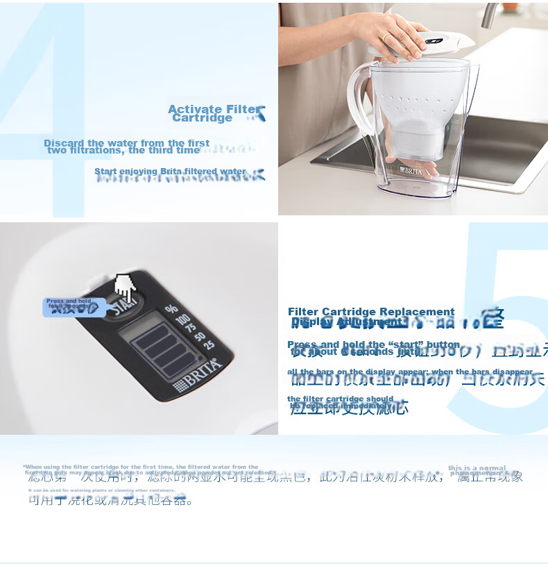 Birande (BRITA) Water Filter Pitcher, Household Water Filtration Pitcher, Ocean Series, 3.5L Blue, One Pitcher with Three Cartridges, Eco-Friendly Reinforced Packaging 9