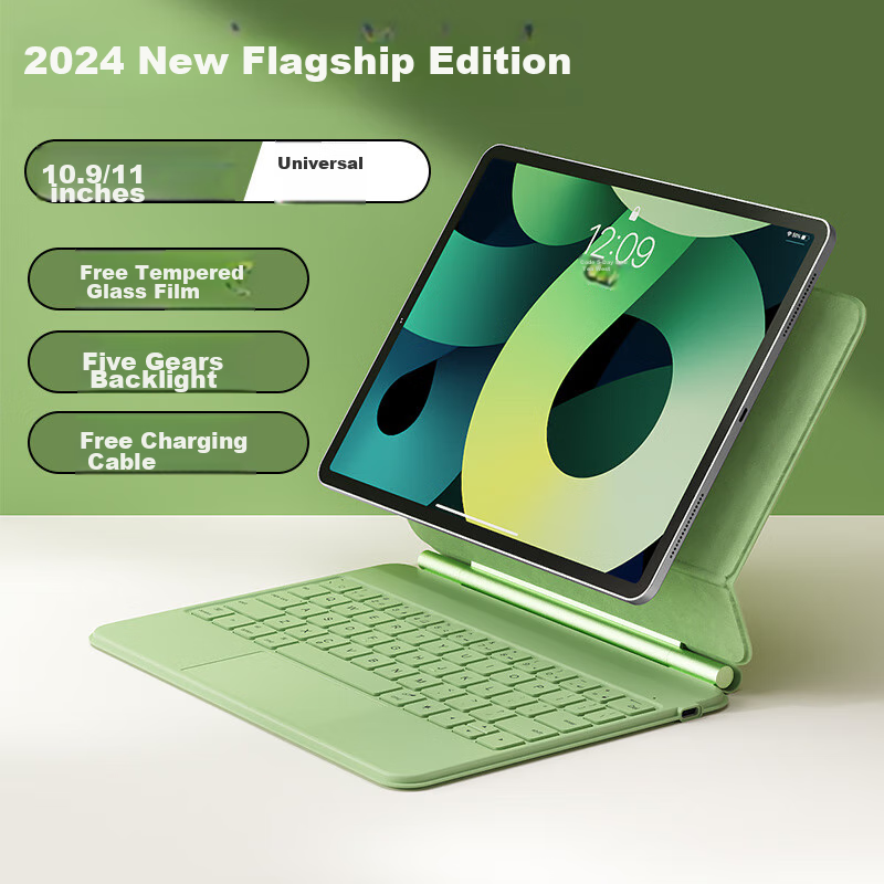 B.O.W Hangshi HB354 2026 Miao Kong Keyboard IPad Air4/5 Protective Case, Air6/7 Magnetic Shell, Floating 21/22Pro10.9/11 Inch, 64 Keys Five-Level Backlight, Gree