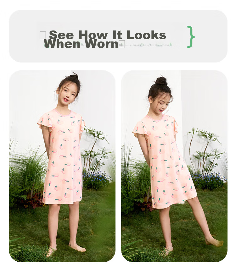 Hodohome [Same As in Mall], Children's Pajamas, Girls' Modal Cool-Feeling Short-Sleeve Loungewear, Air Conditioning Wear, 366, 130 34