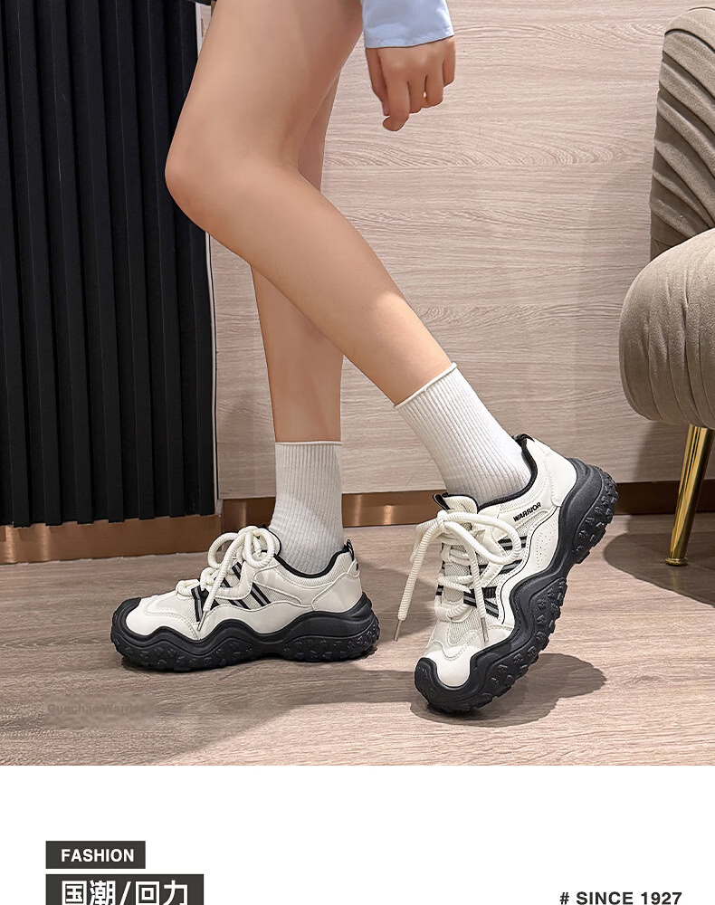 Warrior Official Women's Shoes 2026 Summer New Outdoor Hiking Shoes Women Thick Sole Lightweight Ugly Cute Shoes Beige Black Size 40 18