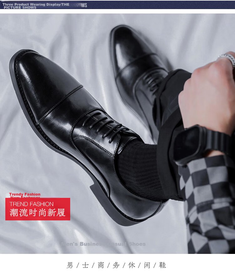 Poitulas Men's Leather Shoes with Three-Point Connection, Formal Business Casual Oxford Shoes, Work And Wedding Shoes, Wear-Resistant, 8111 Black, Size 43 12