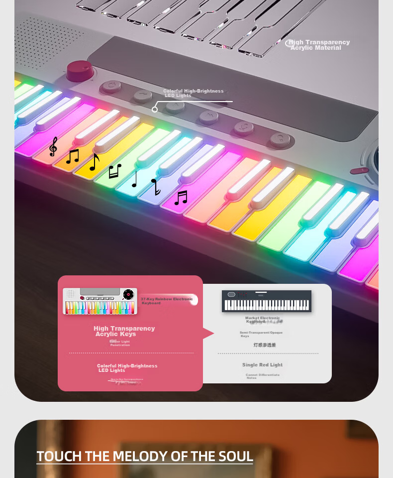 Osage Rainbow Electronic Keyboard Children's Piano Toy Beginner 6-12 Years Educational Toy Girl Birthday School Gift 7