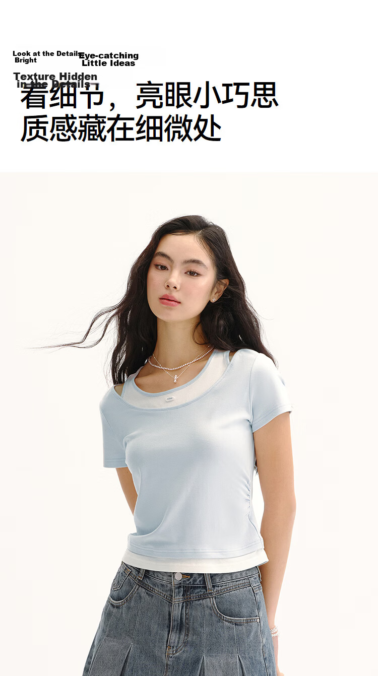 Semir Mall Style | Women's Summer Short Sleeve T-Shirt, Short Slim Fit, Fake Two-Piece, 2026 Versatile Slimming 101326100042 9