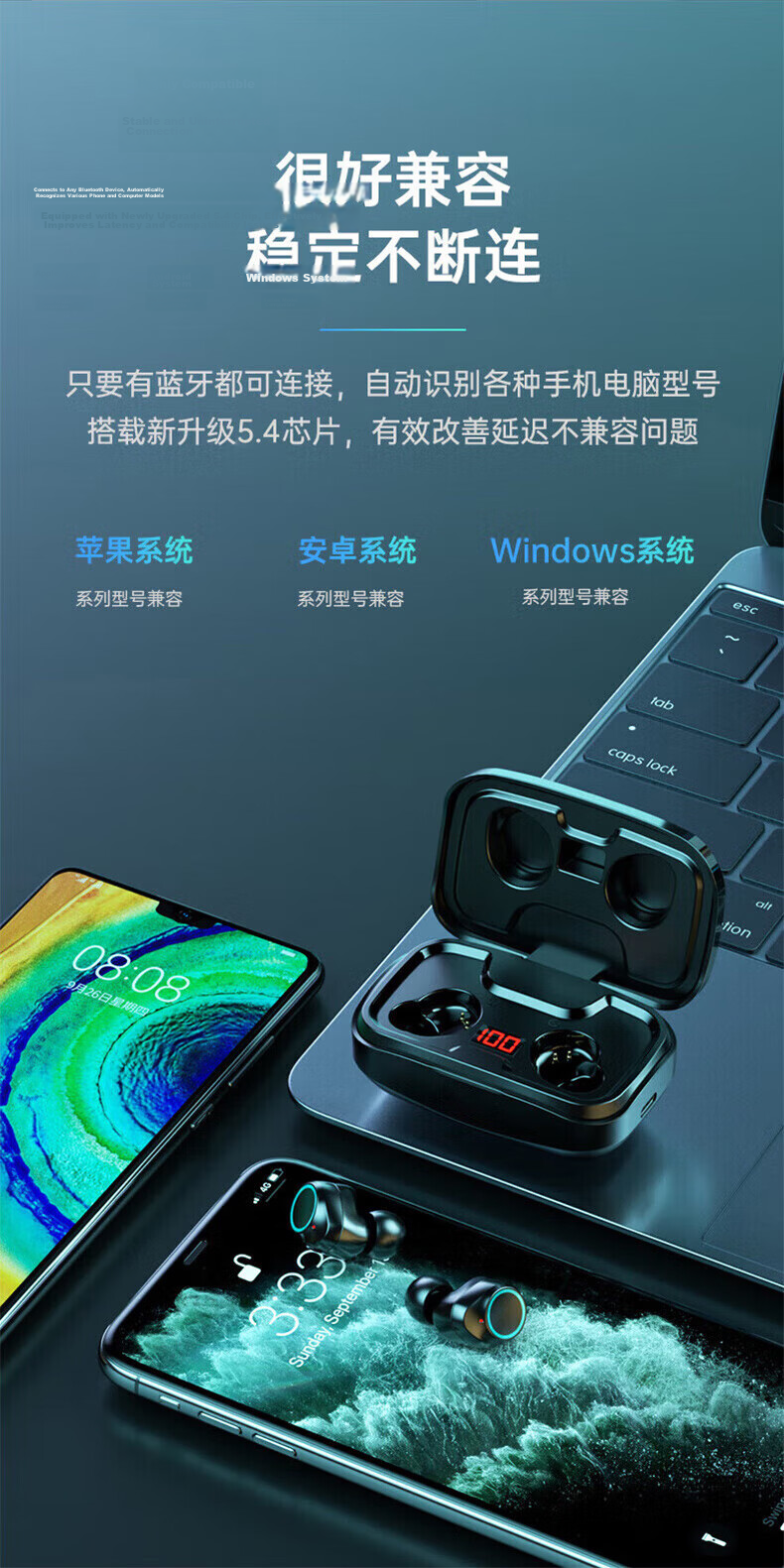 Chuangu Bluetooth Wireless Sports Running In-Ear Earphones Noise Cancelling Waterproof Invisible Mini Gaming Low Latency Long Battery Life High Sound Quality Compatible with Android 16