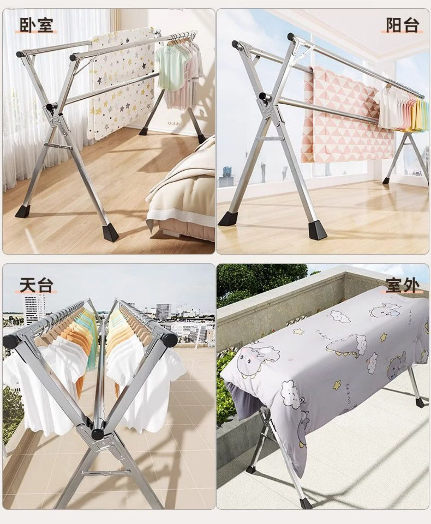 Jiajieshi Foldable Single Rod Floor Clothes Drying Rack 1.3m for Home Balcony 3