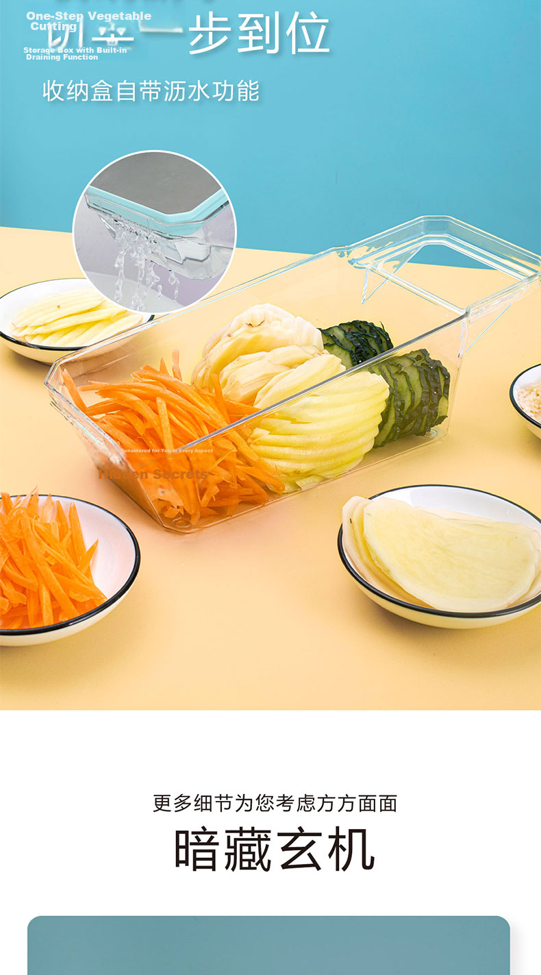Baijie Vegetable Slicer, Grater, Kitchen Potato Shredder, Slicing Machine with 6 Blades And Draining Basket 7