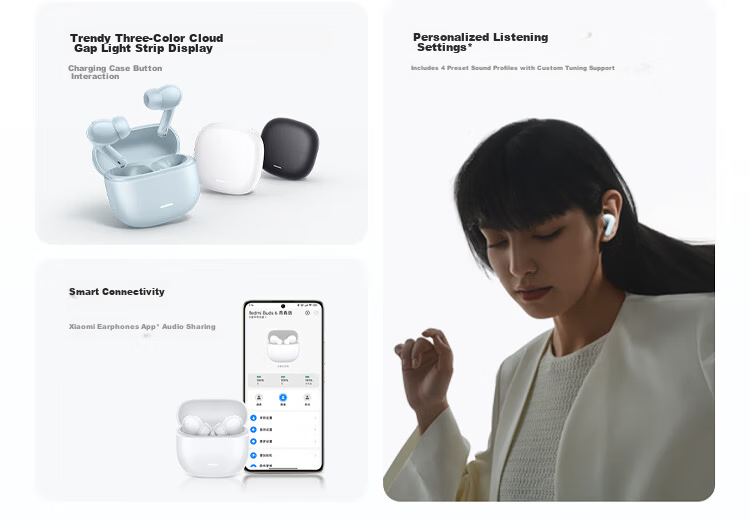MI Redmi Buds 6 Youth Edition In-Ear Bluetooth Earphones 42dB Noise Cancellation Compatible with Android and Apple Phones Clear White 5
