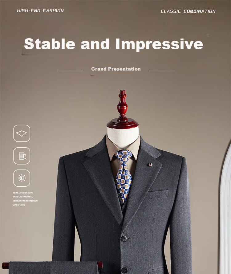 ROMON Men's Business Suit Set [Blazer + Vest + Trousers] Dark Gray 2XL 1