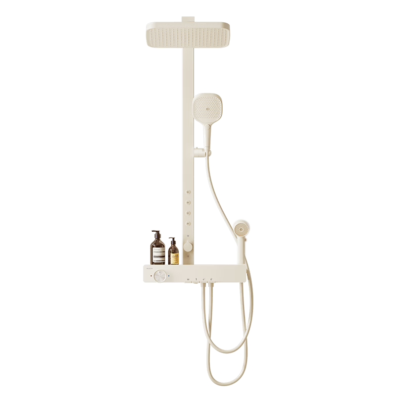 HUIDA Shower Head Set with Pressure Boost, Digital Display, Home Bathroom Large Top Spray And Back Spray Full Set in Cream White DW525S