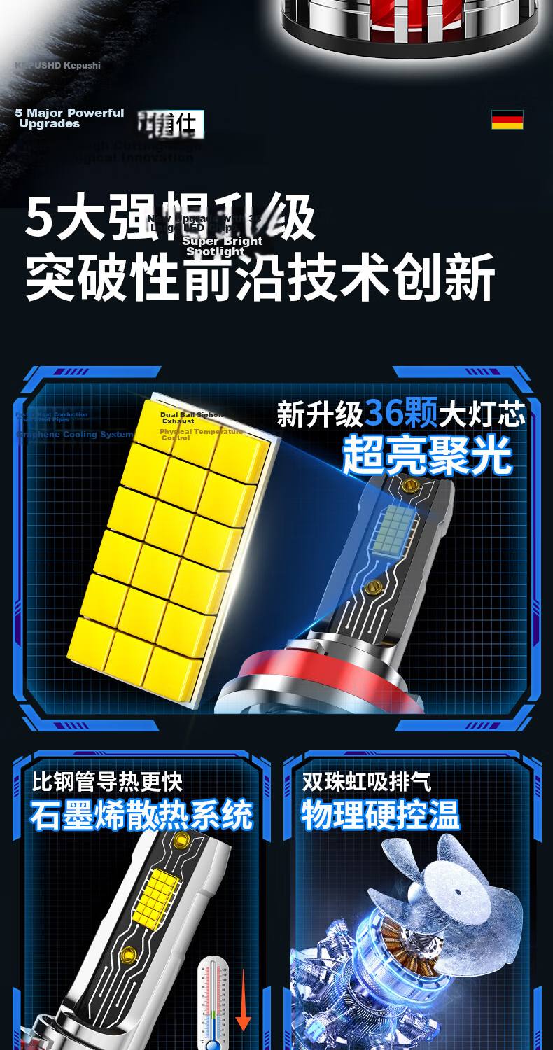 KEPUSHI Suitable for 9005 LED Car Headlights, Integrated High And Low Beam Laser LED Bulb, Ultra-Bright High And Low Beam Bulb 4