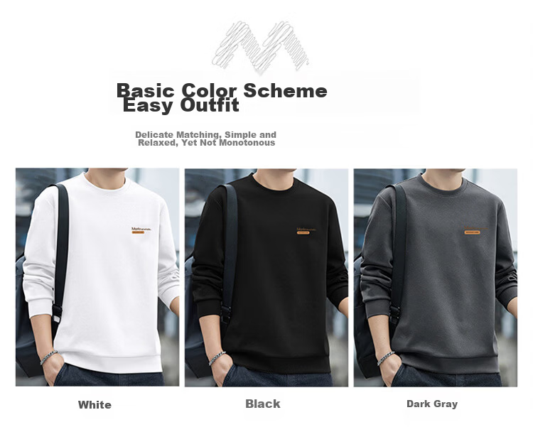 MARK FAIRWHALE Men's Sweatshirt Spring and Autumn Simple Versatile Long Sleeve T-Shirt Base Shirt Casual Jacket White L 10