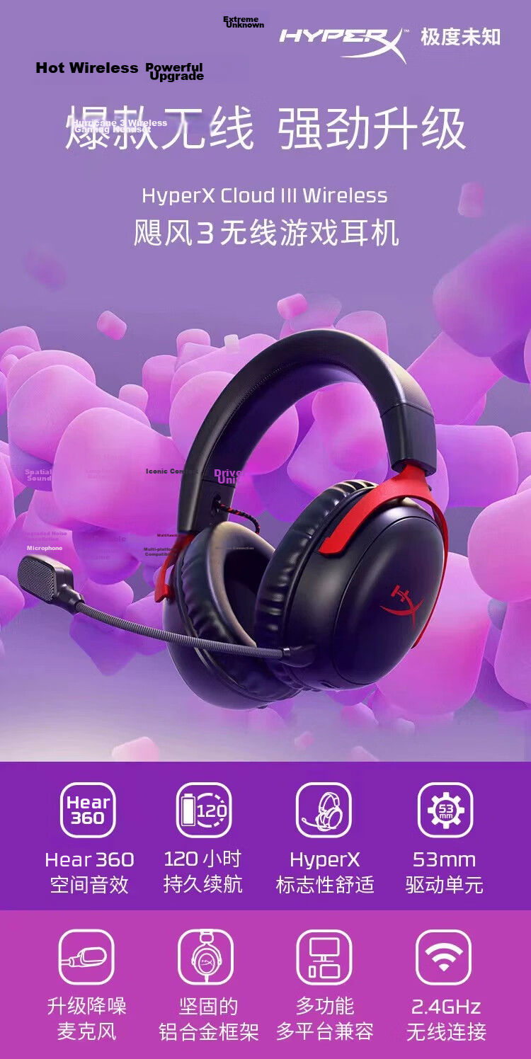 HYPERX Cloud III S Wireless Enhanced Edition Bluetooth Gaming Headset, Cloud III S Black, Over-Ear Gaming Headphones, Compatible with Triangular Actio 1