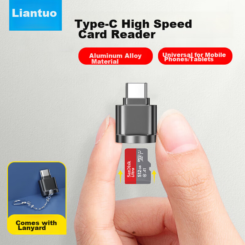 Liantuo Type-C Mobile Phone Card Reader TF Card High-Speed Mini Multi-Function Android Compatible Huawei Tablet Expansion MicroSD Memory Card Storage Download Songs