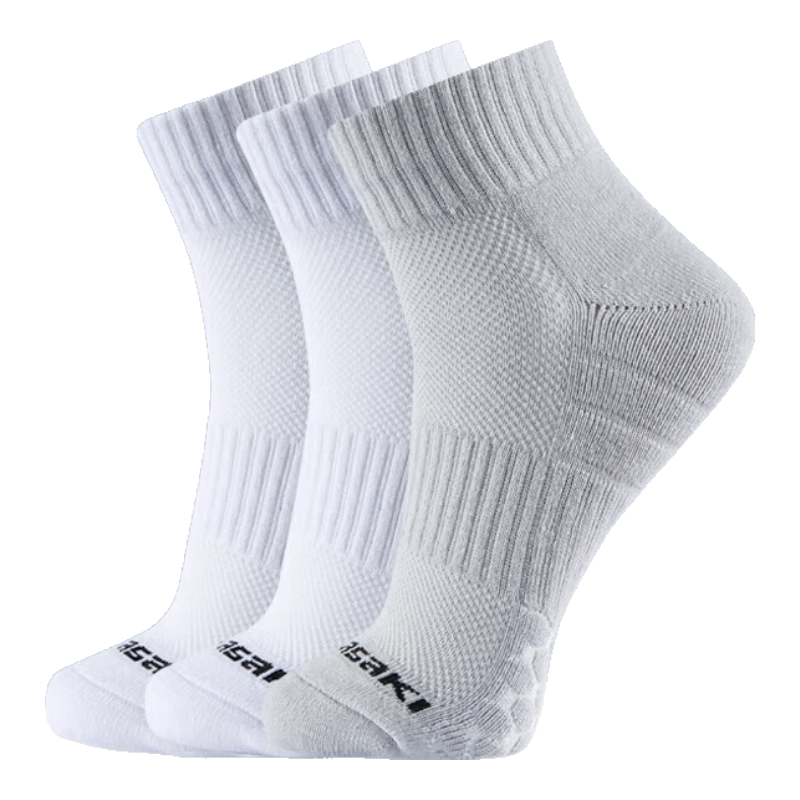 KAWASAKI Men's Badminton Socks Towel Bottom Sports Mid Socks 6323 (3 Pairs) White White Gray One Size