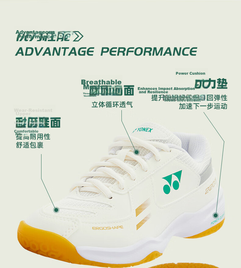 YONEX Badminton Shoes, Shock-Absorbing, Non-Slip, Comfortable Parent-Child Style, Youth Model SHB220JRCR, White And Pink, Size 34 16