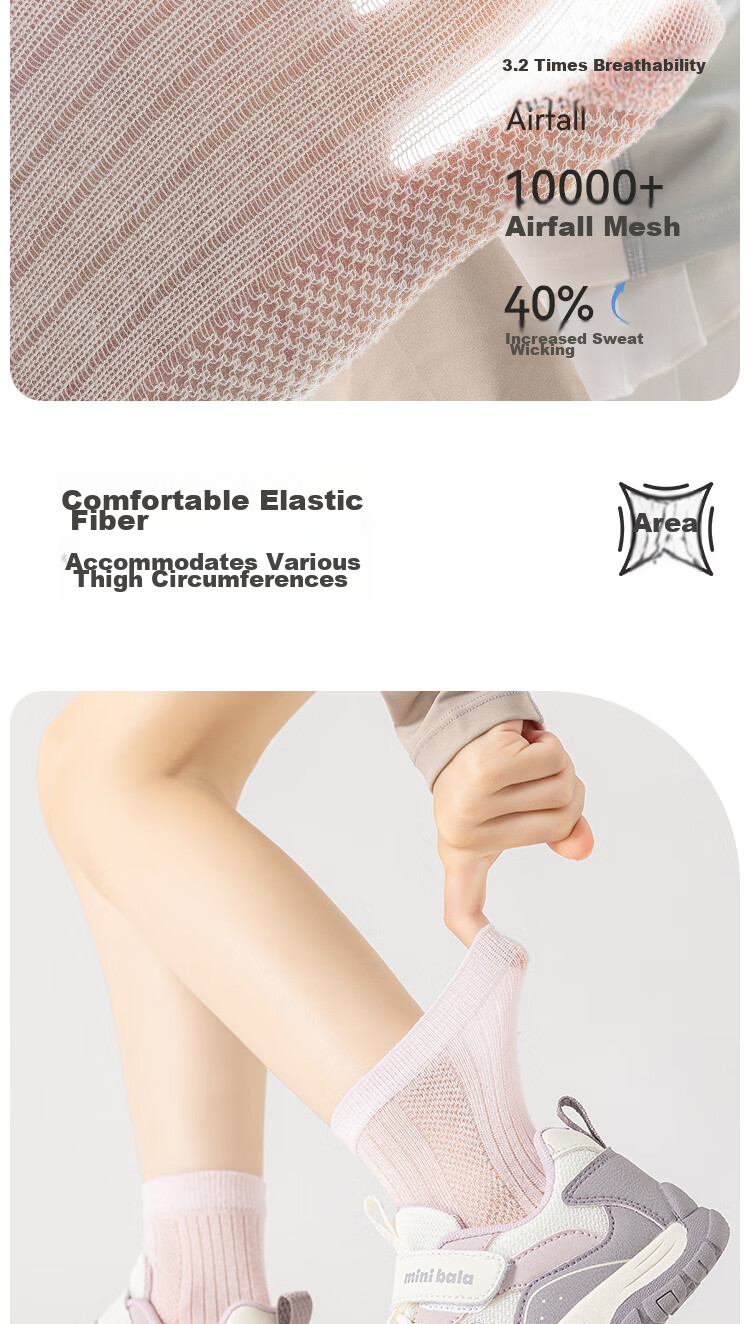 MiiOW Children's Socks, Girls' Summer Socks [Woven Mesh + Ultra-Thin Breathable], Mid-Calf Socks for Baby Girls, Cotton Thin Socks 6
