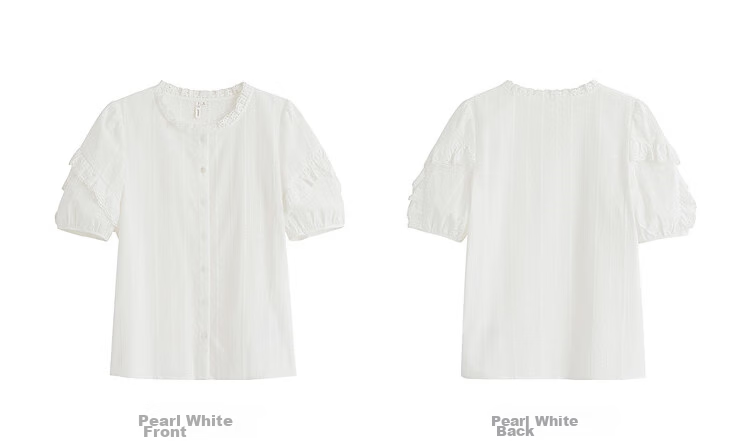 Inman Lotus Leaf Collar Hollow Embroidered Pure Cotton Shirt 2025 Summer Women's Vacation Style Puff Sleeve Blouse Pearl White M 20