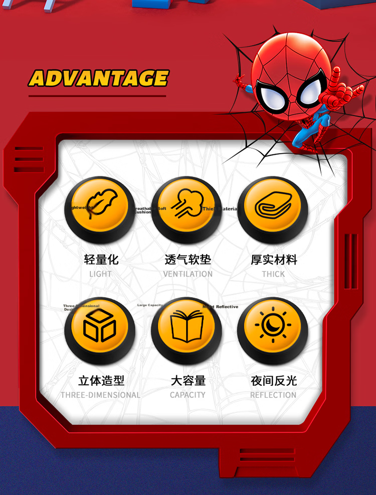 Disney Kids Backpack Kindergarten 3-6 Years Outdoor Lightweight Cartoon Boys Spiderman Reflective Shoulder Bag 3