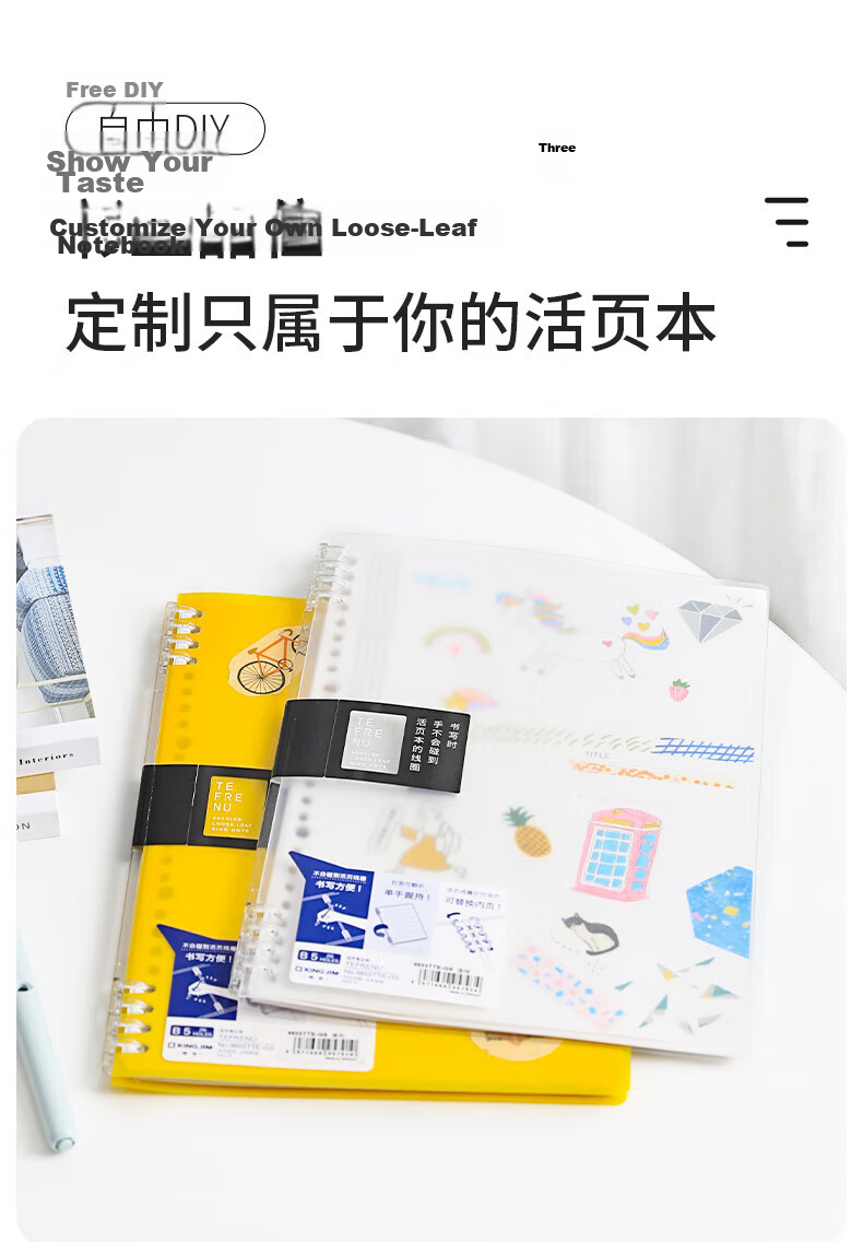 King Jim KINGJIM B5 8-Hole Loose-Leaf Notebook, Lightweight Detachable Coil, Refillable, Transparent 9855TTE-GSN B5 8