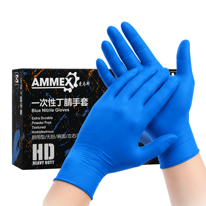 AMMEX Disposable Nitrile Gloves, Thickened, Oil-Resistant, Non-Slip, Acid And Alkali Resistant, for Laboratory And Industrial Use, 100 Pieces/box, Blue APFNCHD, Size S