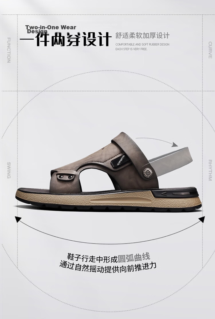 Bull Family Leather Sandals Summer New Thick Sole Dual-Use Slippers Men's Soft Sole Beach Shoes Versatile Driving Commuting Shoes 5