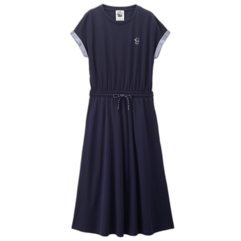 Giordano [Tom and Jerry Collaboration] Women's Embroidered Cotton Faux Two-Piece Waist-Cinched Crew Neck Dress 18466718
