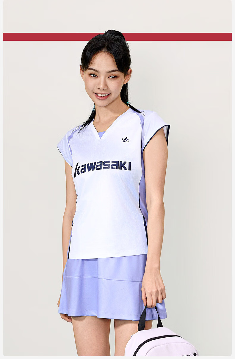 KAWASAKI Women's Badminton Sports Short Sleeve T-Shirt Quick-Dry Breathable Competition Training Shirt D2227 Light Blue L 16
