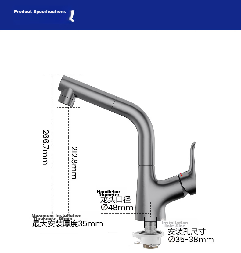 JOMOO Bathroom Basin Faucet Dual Control Hot and Cold Water Lift Pull-Out Gunmetal Gray 32399 Upgrade 36