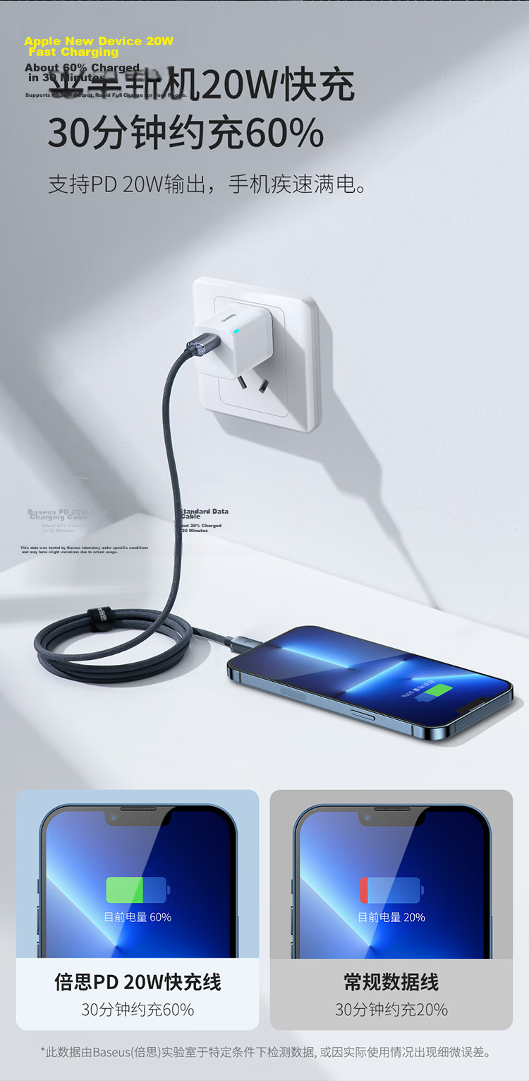 Baseus Apple Data Cable PD20W Fast Charging Type-C to Lightning Cable for iPhone 14/13 Pro Max/12/11 Car Charger 1.2m Black 9