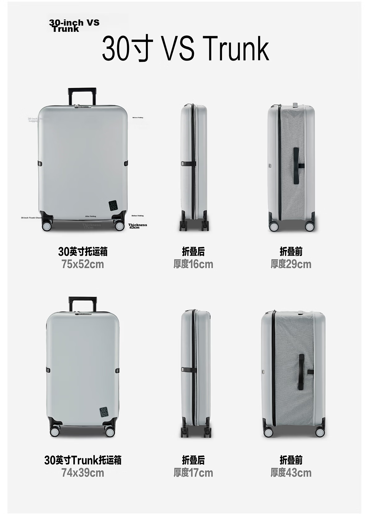 JOLLYING Ultra-Thin 11CM Foldable Carry-On Luggage Telescopic Trolley Suitcase for Men and Women Space-Saving Expandable Password Travel Bag 13