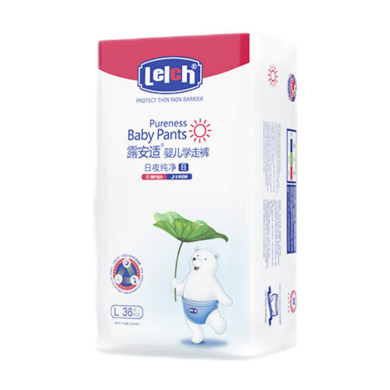 Lelch Day And Night Pure Learning Walk Pants L Size 36 Pieces (9-14kg) Daily Use Baby Ultra-Thin Diapers Pull-Ups