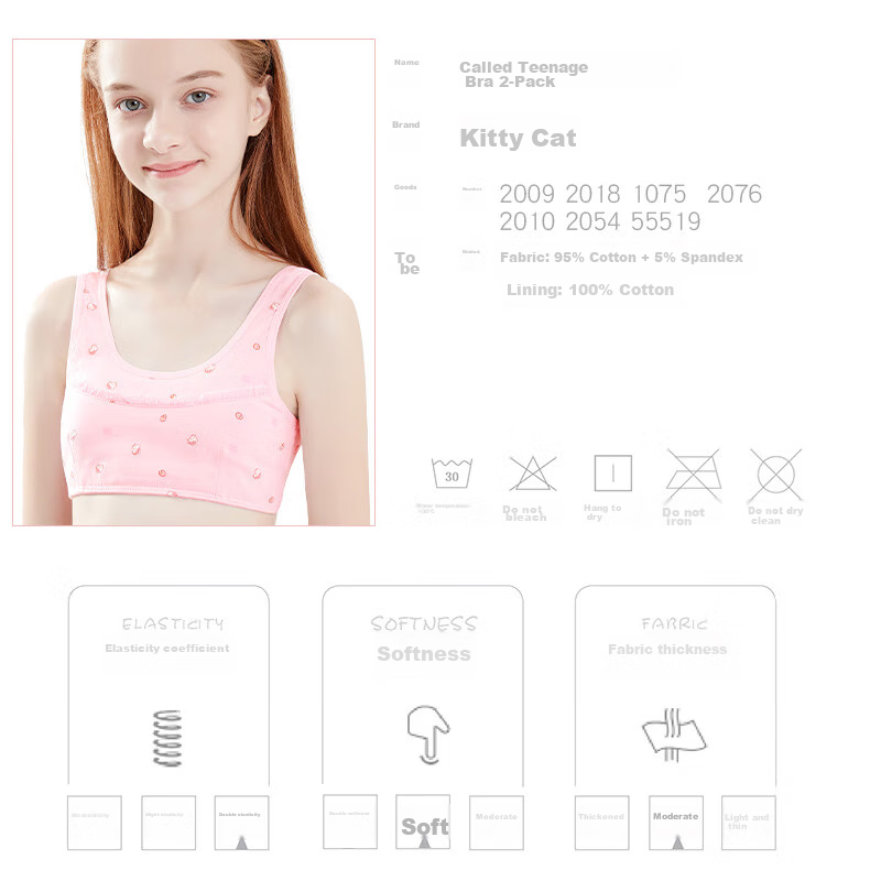 Hello Kitty Developmental Training Bra for Girls, Ages 9-12, Thin Underwire Bra, Summer Camisole for Young Girls, 2009AB/70A 2