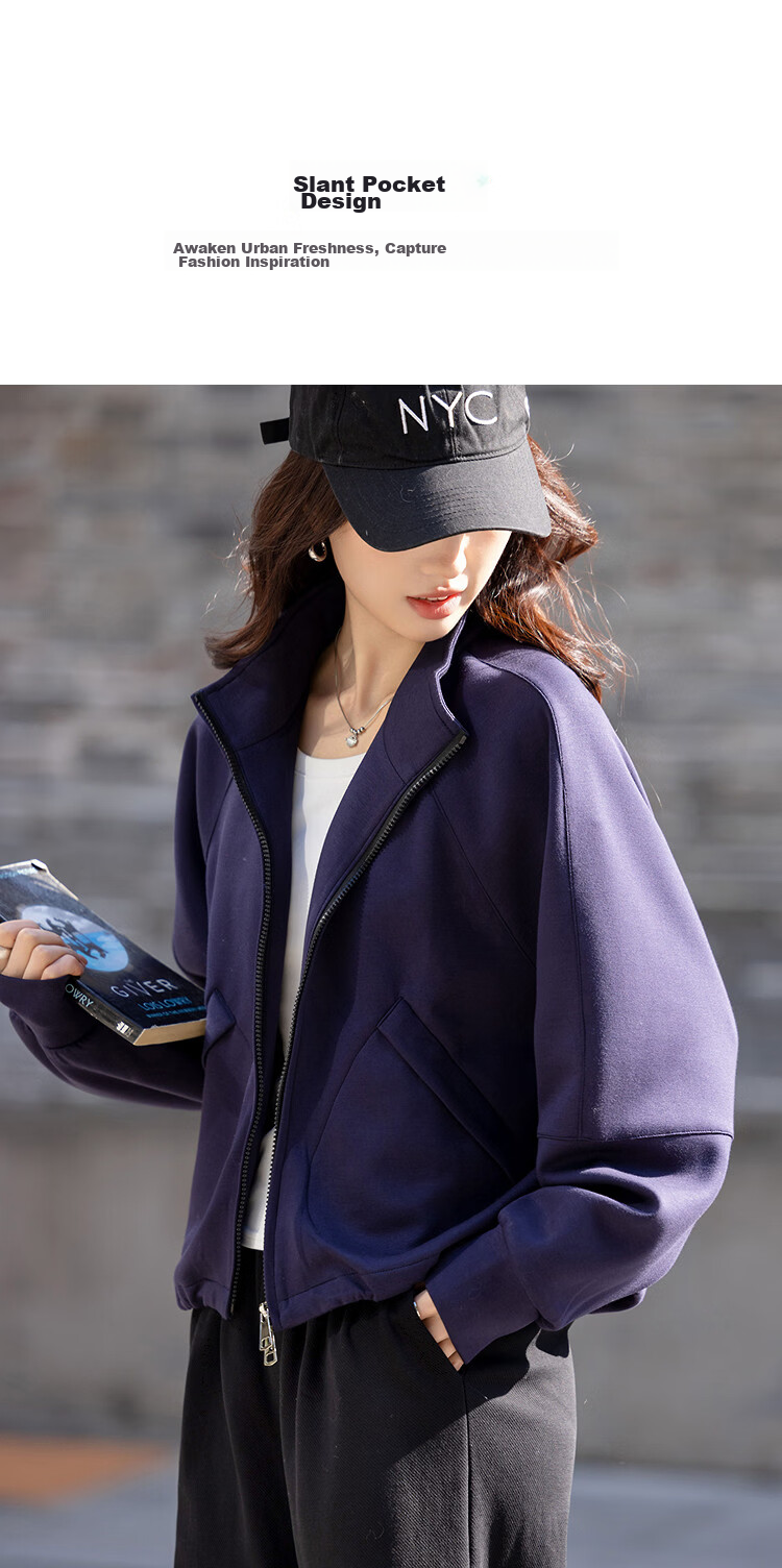 Demana [Practicalism] Spring Retro Style Stand Collar Raglan Sleeve Slant Pocket Loose Slimming Concealment Jacket for Women High-End Feel 7