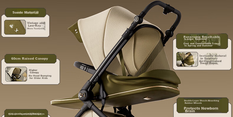 DearMom Baby Stroller Roman Holiday Reversible Foldable Lightweight High Landscape Shock Absorption Pushchair 23
