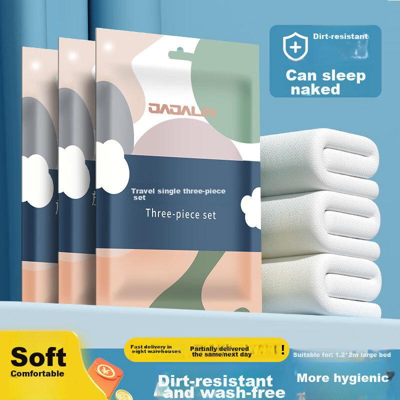JAJALIN Disposable Bed Sheet, Duvet Cover, Pillowcase, Three-Piece Set, Travel Essentials, Hotel Supplies, Hygienic Single-Person Versio