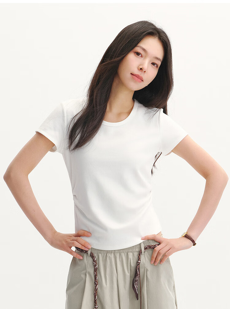 Semir Chen Duling Women's Short Sleeve T-Shirt Summer 2026 Crop Top Round Neck Slim Fit V-Neck Inner Wear 109326100003 33