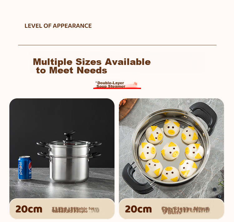 MAXCOOK Soup Pot Steamer, 304 Stainless Steel Double-Layer Soup Pot, Steamer Insert, Steaming Rack, Stew Pot, 22cm MCT1243 10